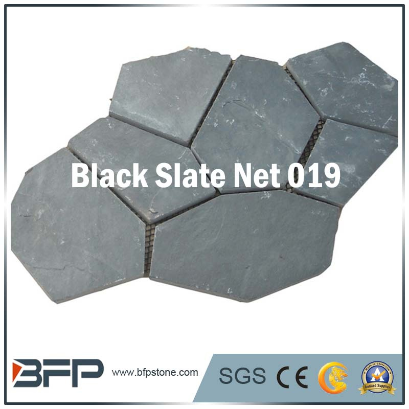 Natural Outdoor Garden Meshed Slate Cobble Stone Black Landscape Material