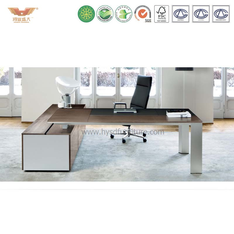 L Shaped Modern High Quality Wooden Table Top Aluminum Feet Executive Office Desk