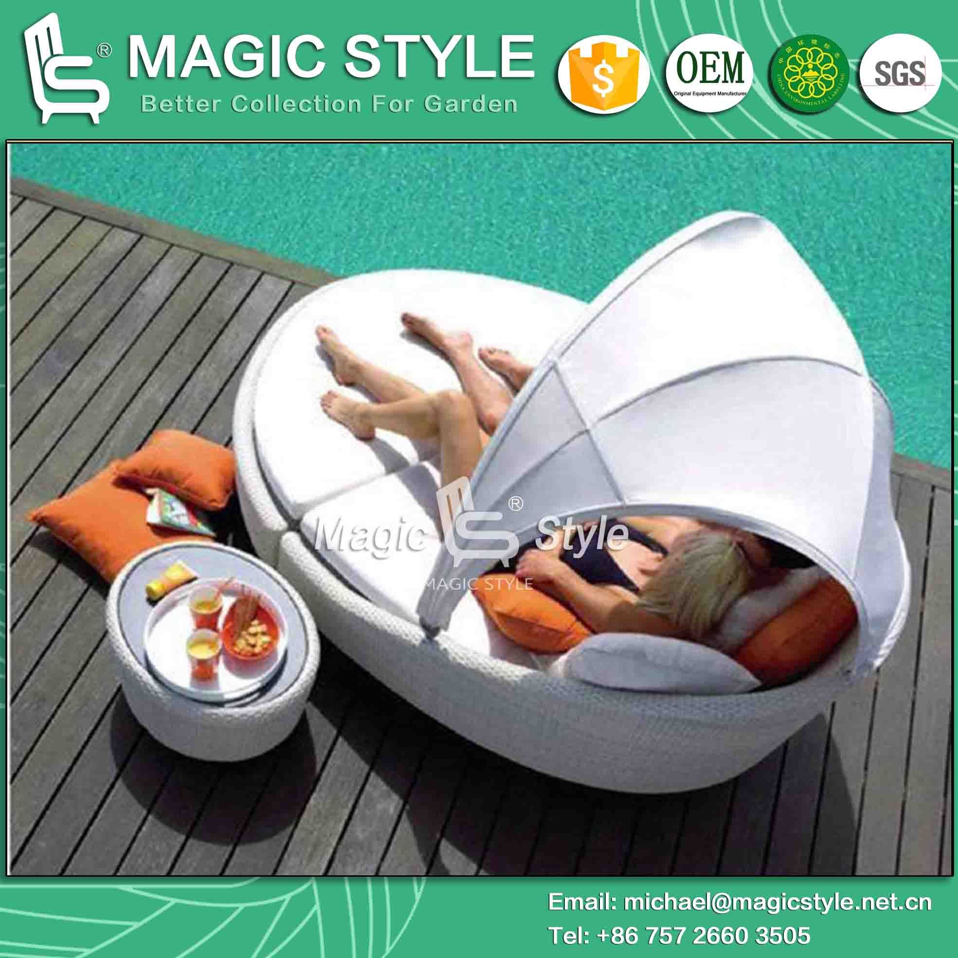 Rattan Daybed Wicker Sofa 2-Seater Lounge Leisure Sofa Patio Daybed Deck Daybed (Magic Style)