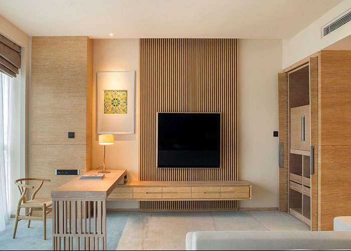 Hotel Furniture 5 Star Wooden Wall TV Panelling Latest Design