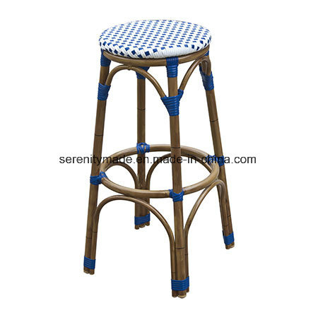 Bar Furniture French Bistro Rattan Counter Bar Stools Navy&White