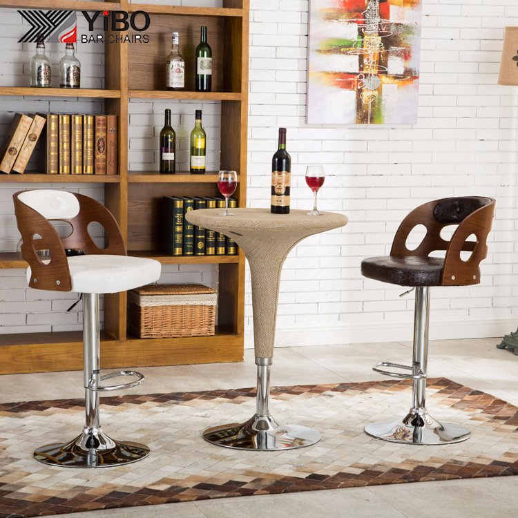 Bentwood Chromed Base Gaslift PU Bar Stool Chair