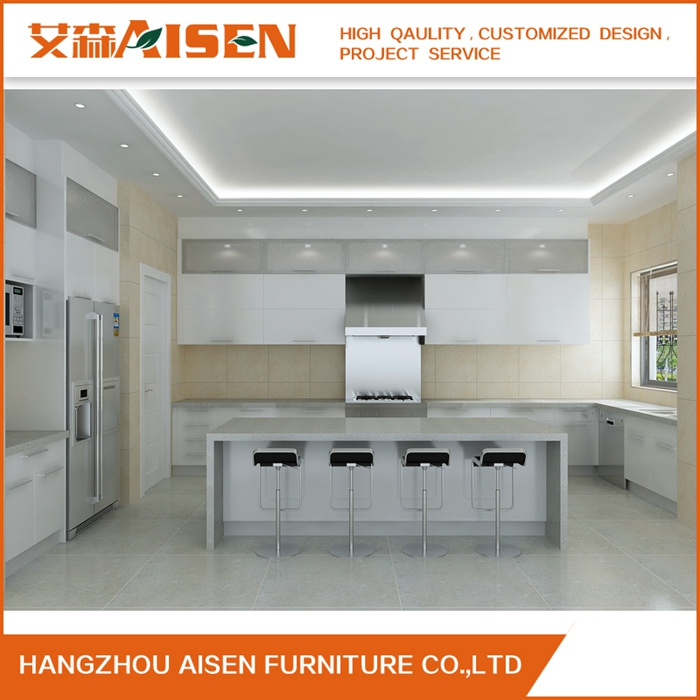 2018 White Lacquer MDF & Particle Board High Glossy Kitchen Cabinet