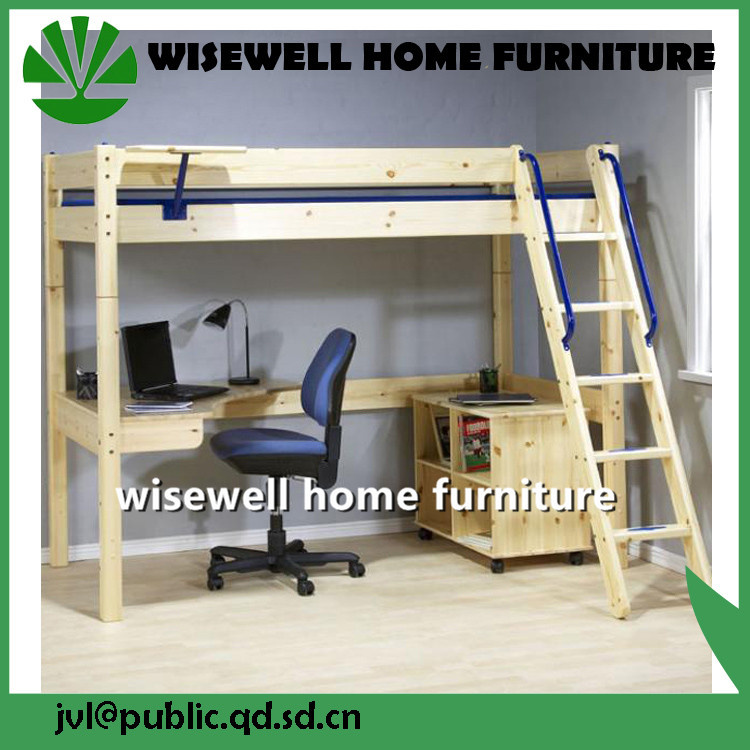 Pine Wood Loft Bed School Furniture with Bookcase (WJZ-B28)