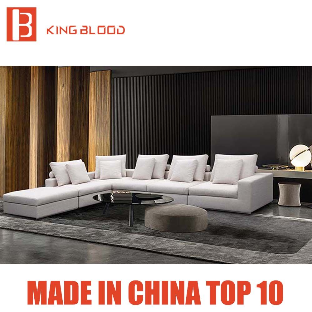 L Shape Living Room Modern White Color Corner Fabric Sofa Furniture