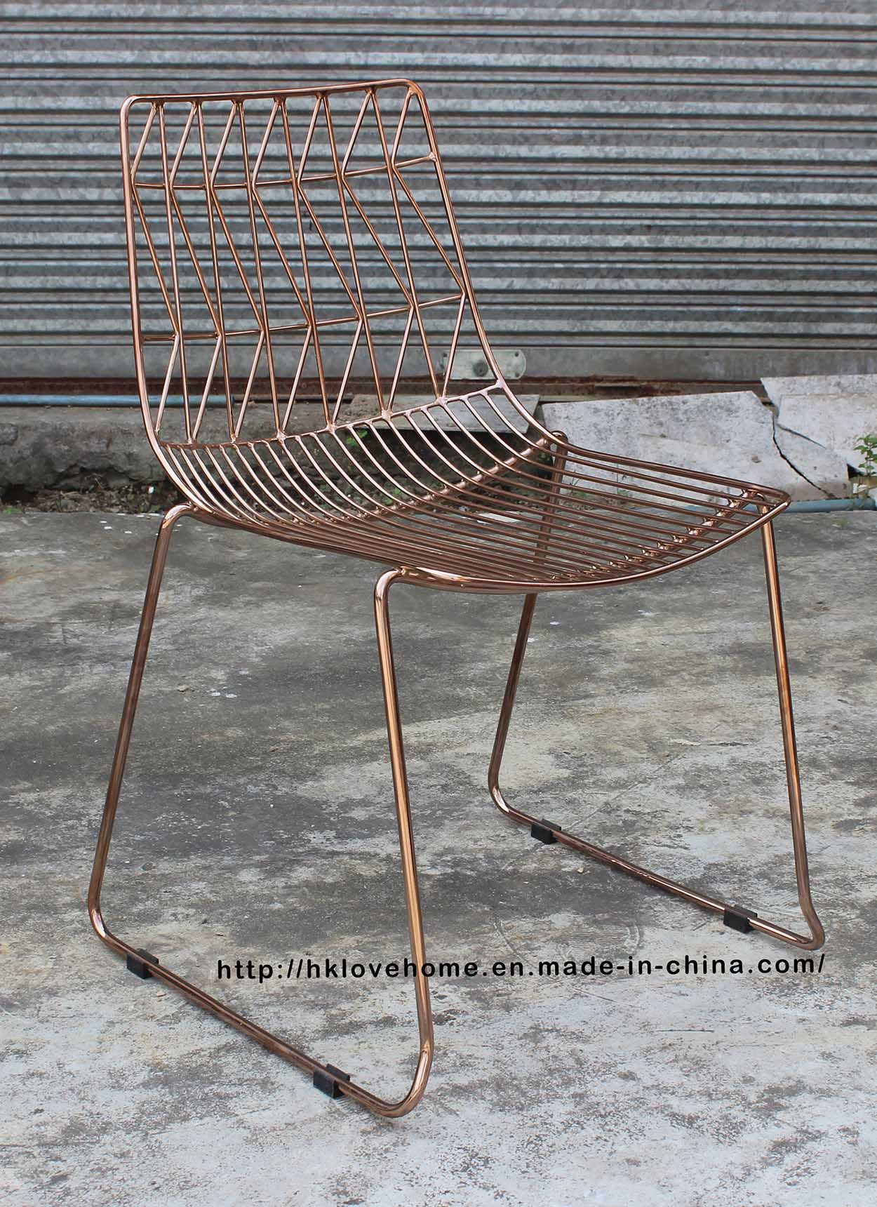 Classic Metal Restaurant Garden Leisure Stackable Side Wire Dining Chairs