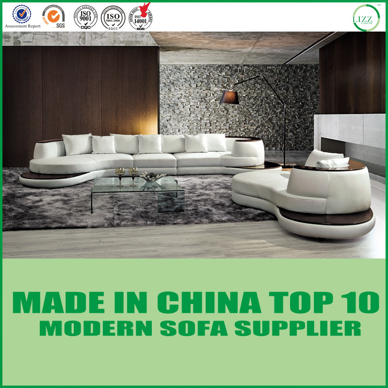 Wooden Casual Sectional Real White Leather Sofa