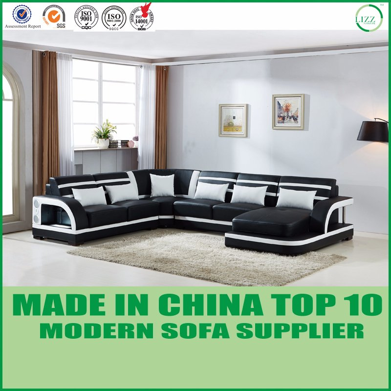Modular U Shape Leather Wooden Sofa with Louder Speaker