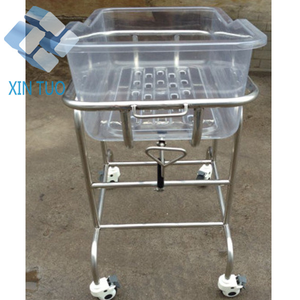 Moveable Stainless Steel Adjustable Infant Medical Bed, Baby Cot, Hospital Crib