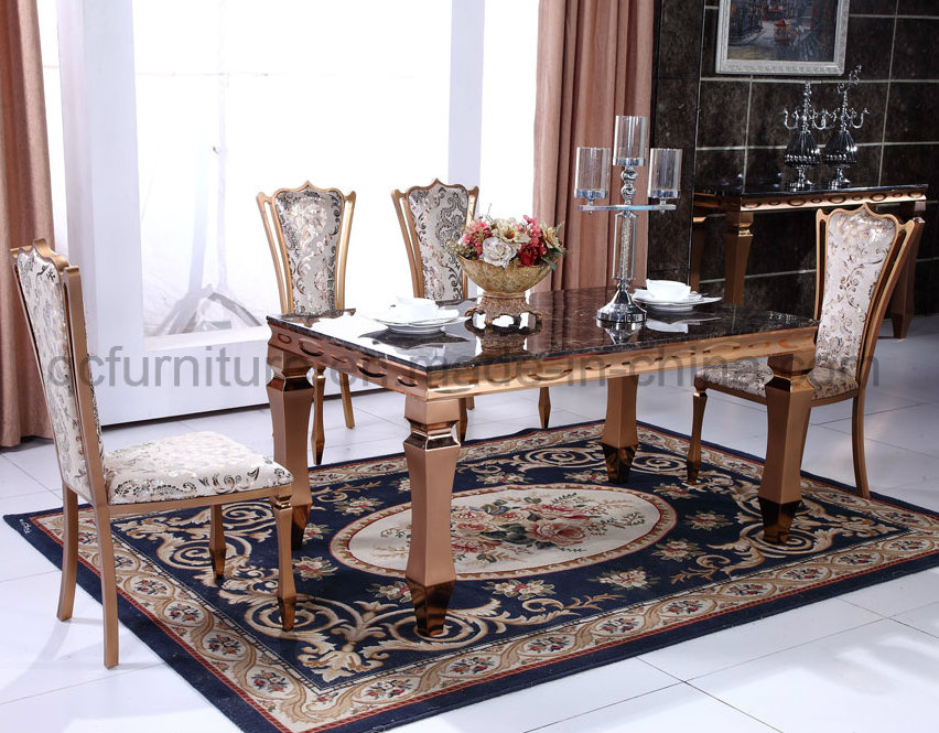 201 Mirror Rose Golden Stainless Steel Marble Dining Table