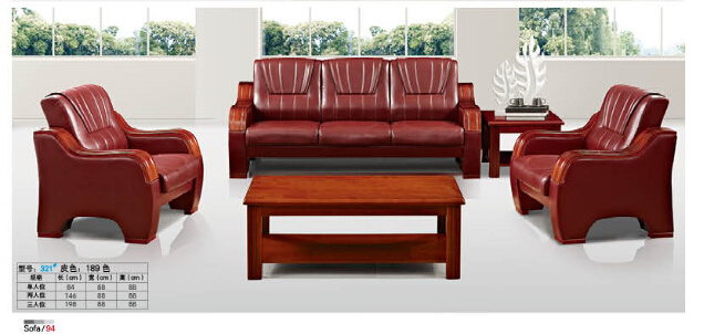 Hot Sale Leisure Classical Hotel Sofa Office Leather Sofa with Wooden Armrest 321#