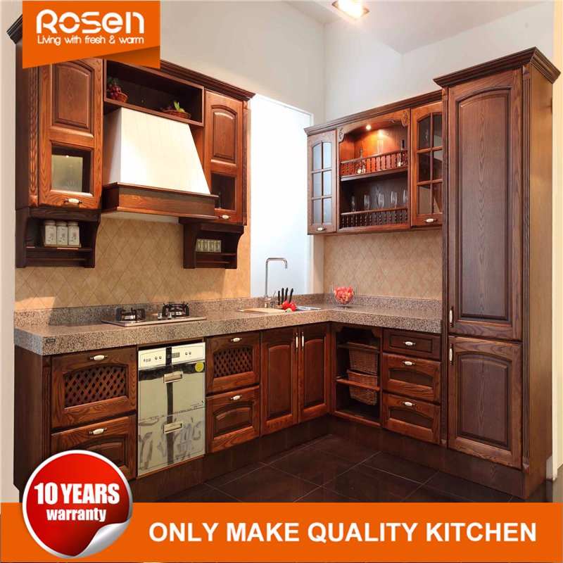 L Shape Antique Furniture Solid Wood Kitchen Cabinet