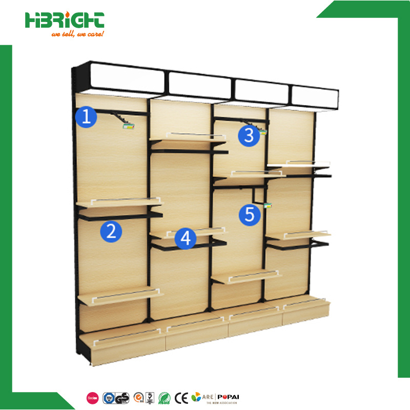 Supermarket Gondola with Wooden Shelves