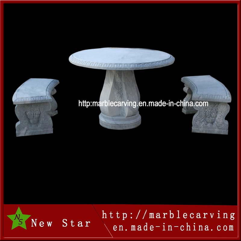 White Stone Round Table with Bench (NS-Z136)