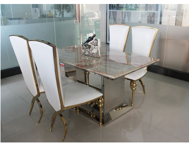 Latest Metal Tempered Marble Extendable Dining Table Designs Modern Dining Set