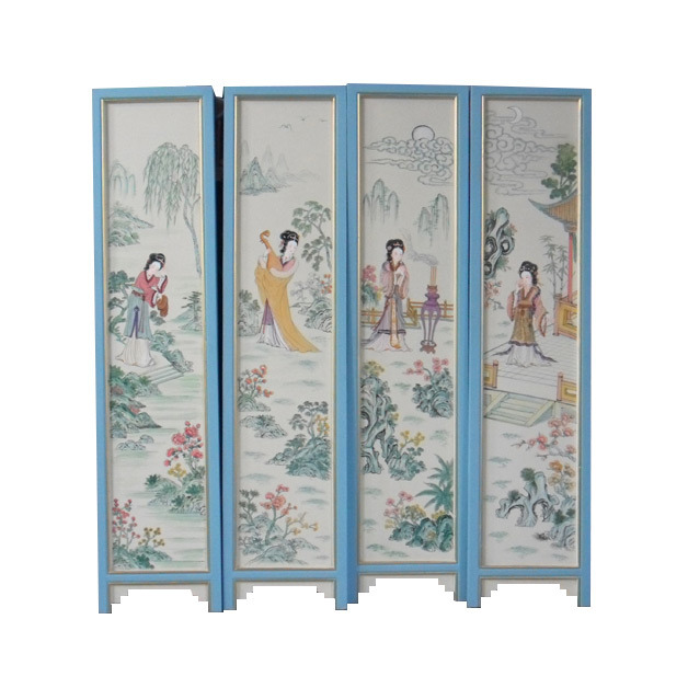 Chinese Antique Wood Blue Screen
