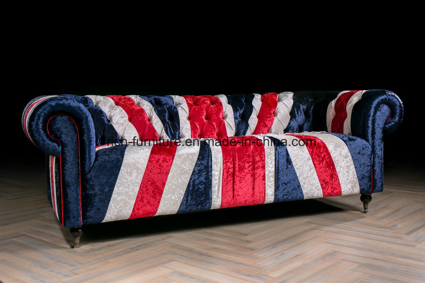Vintage Elegant Style Union Jack Fabric Sofa for Living Room
