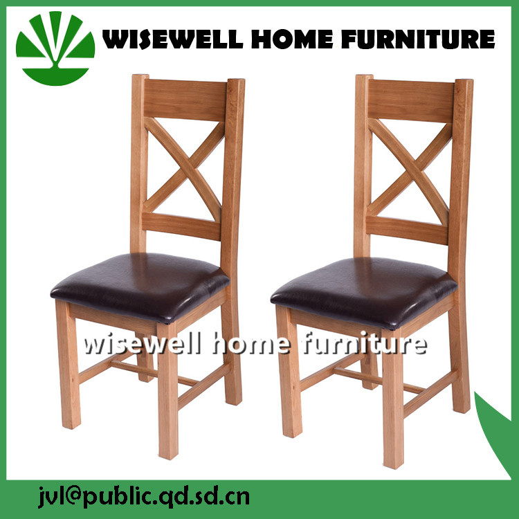 Solid Oak Cross Back PU Leather Seat Chair