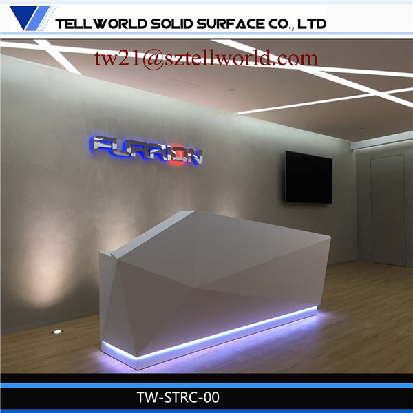Modern Diamond Front Counter Top Solid Surface Office Front Table