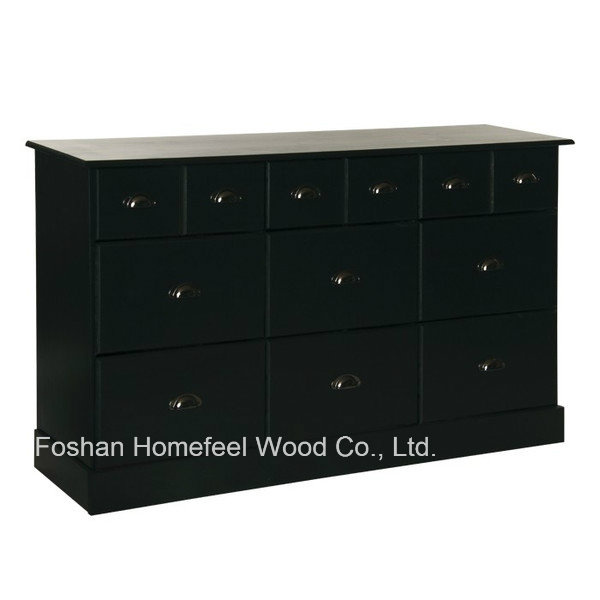 Antique Wooden Black Bedroom 9 Drawer Chest Dresser (HC20)