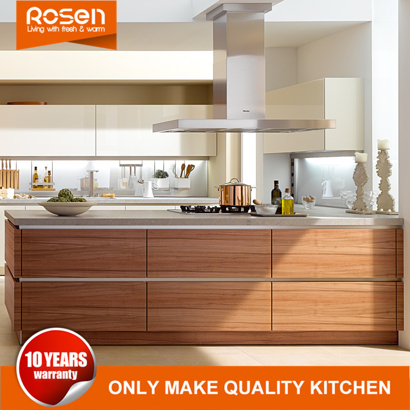 Wood Timber Teak Veneer with White Kitchen Cabinets