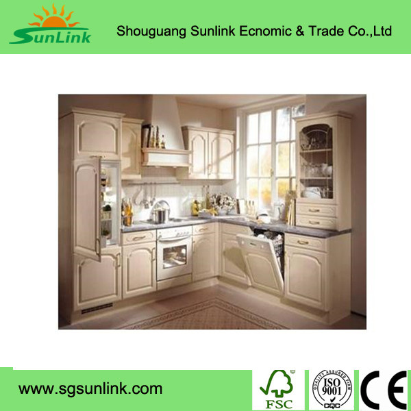 Artificial Wood Veneer Kitchen Cabinet in European Style