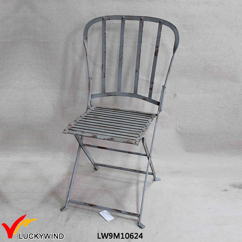 Rustic Vintage Fold Metal Chair with Back