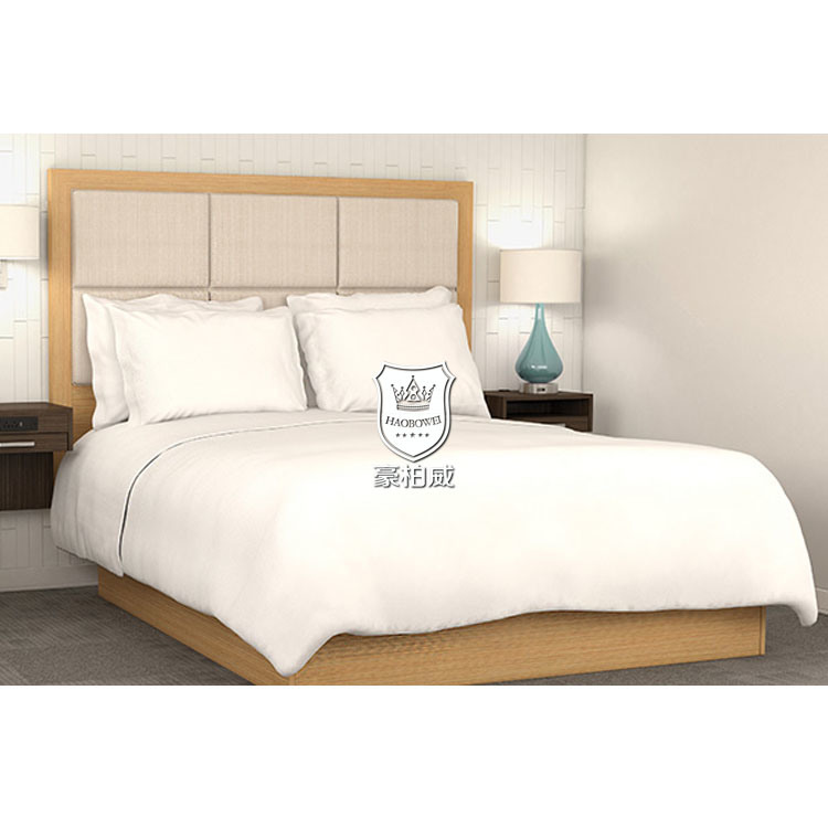 Bedroom Queen Hotel Bed with Wooden Bed Frame Flat Base