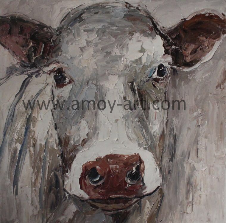 Handmade Canvas Wall Art White Cow Oil Paintings From Workshop for Home Decoration