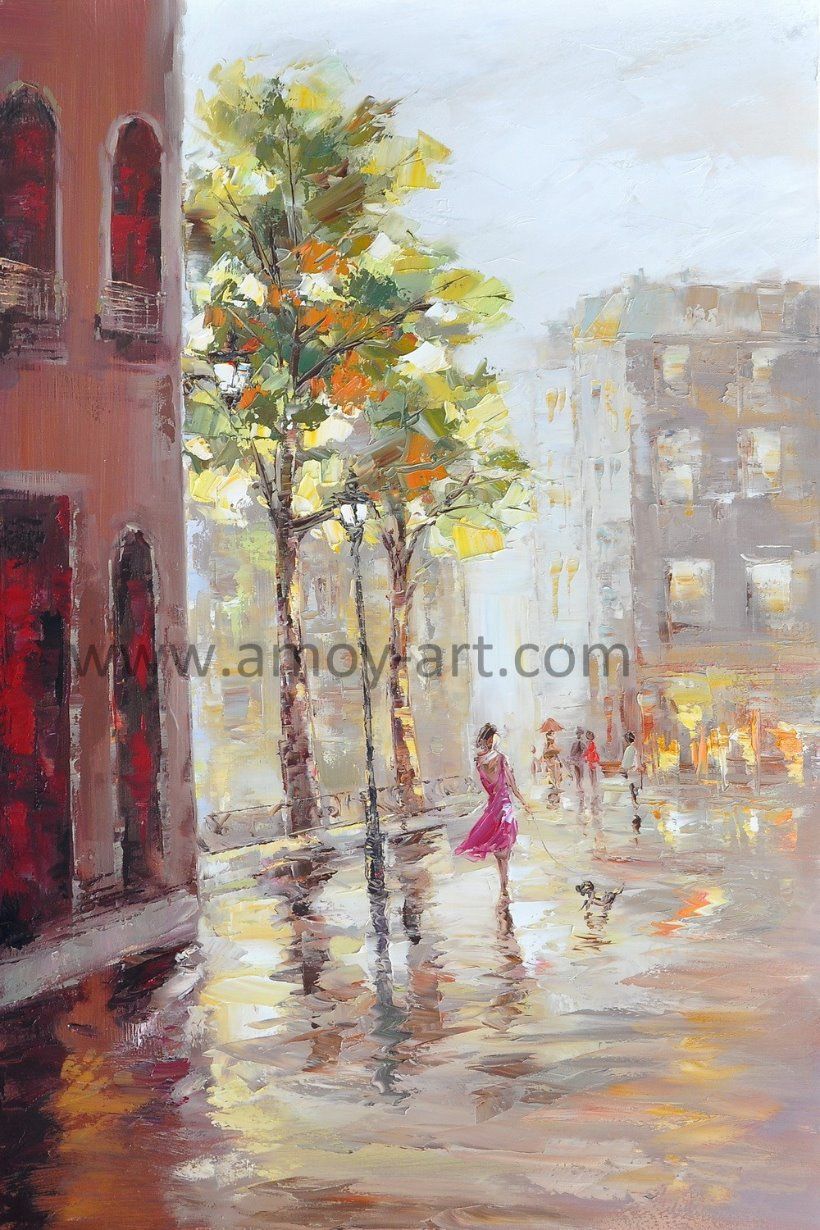 High Quality Impressive Street Scene Handmade Oil Paintings for Wall Decor