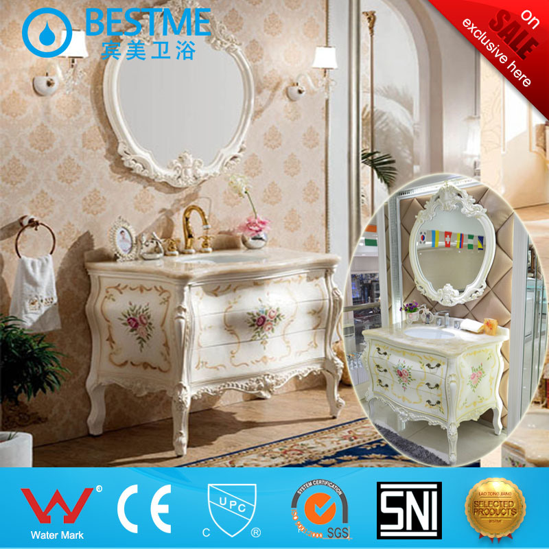Popular Good Quality Bathroom Oak Wooden Cabinet with Glossy Painting (BY-F8069)