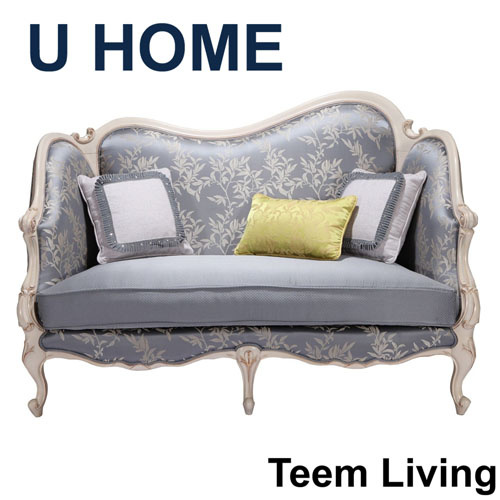 French Living Room Furniture, 2 Seat Wood Leather Sofa