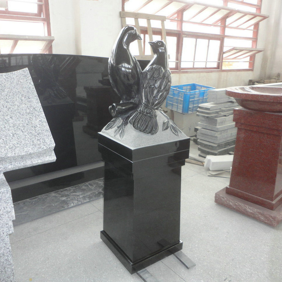 Black Granite Twin Doves Pedestal Cremation Memorials
