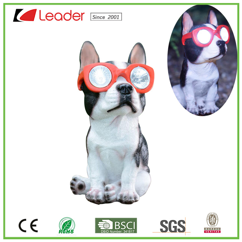 Funny Polyresin Garden Solar Dog Statue with LED Light for Domestic Ornaments. OEM Sculptures