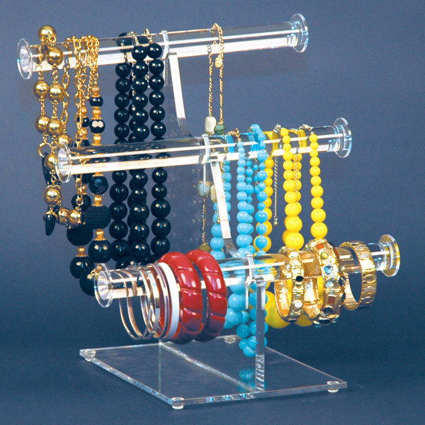Acrylic Necklace and Bracelet Display, Acrylic Triple T Bar Display