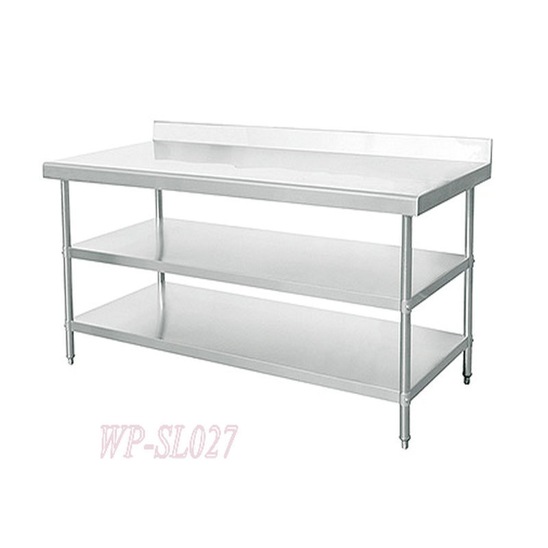 Commercial Kitchen Preparing & Working Table, Stainless Steel, Three Layers with Backsplash