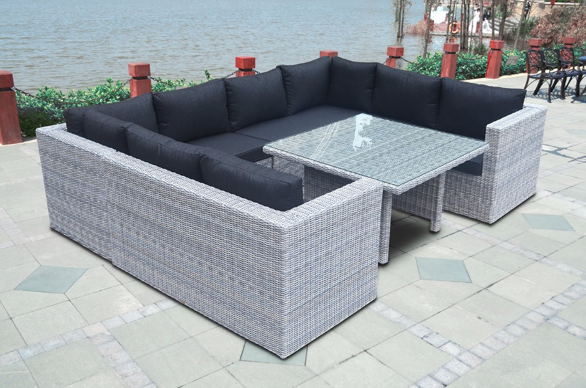 Glass Lounge Outdoor Patio Wicker Garden Rattan Home Hotel Office Sofa (J729HR)