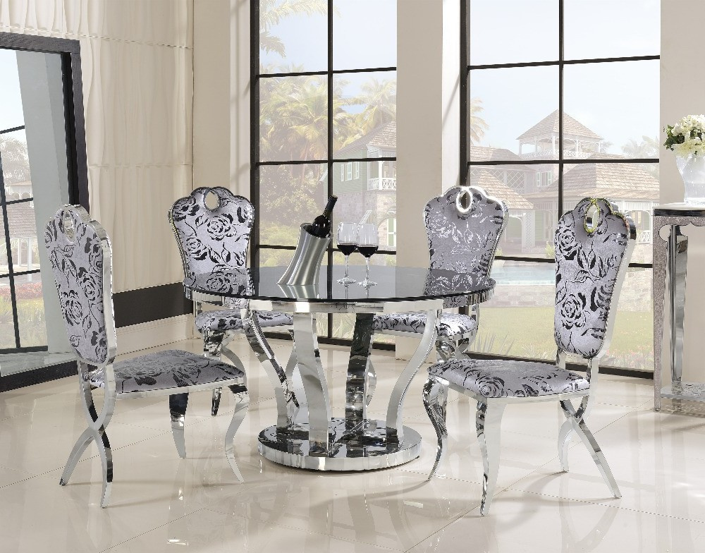 Metal Round Dining Table Set with Luxury Velvet Chairs