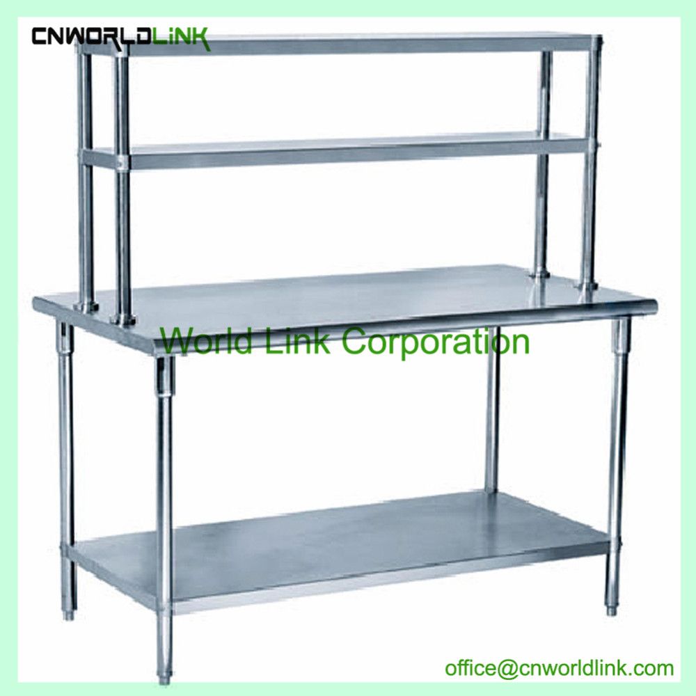 Hot Sale Stainless Steel Kitchen Tables with up Shelf