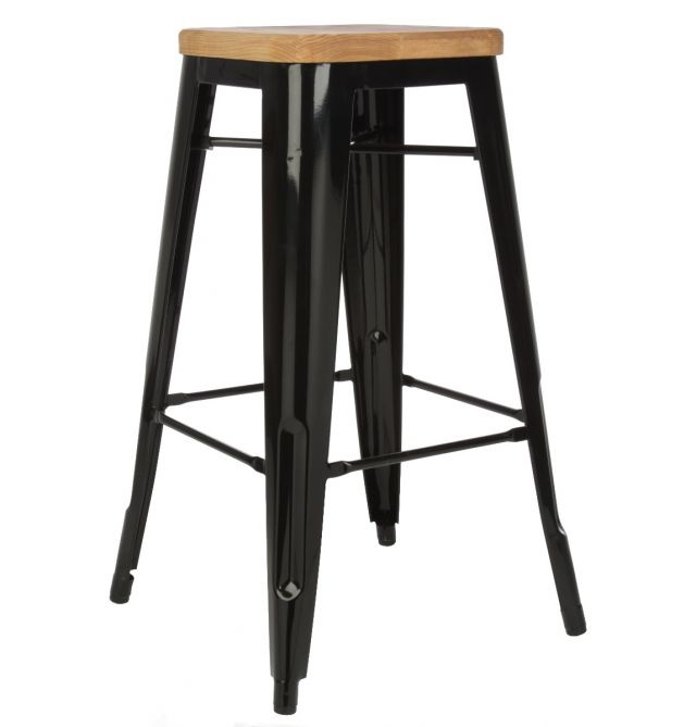 Wood Seat Bar Chair Metal Bar Stool High Tolix
