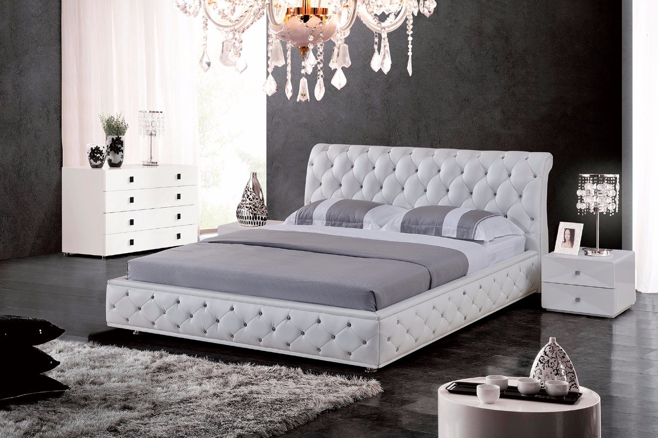 Classic Elegant White Genuine Leather Bed