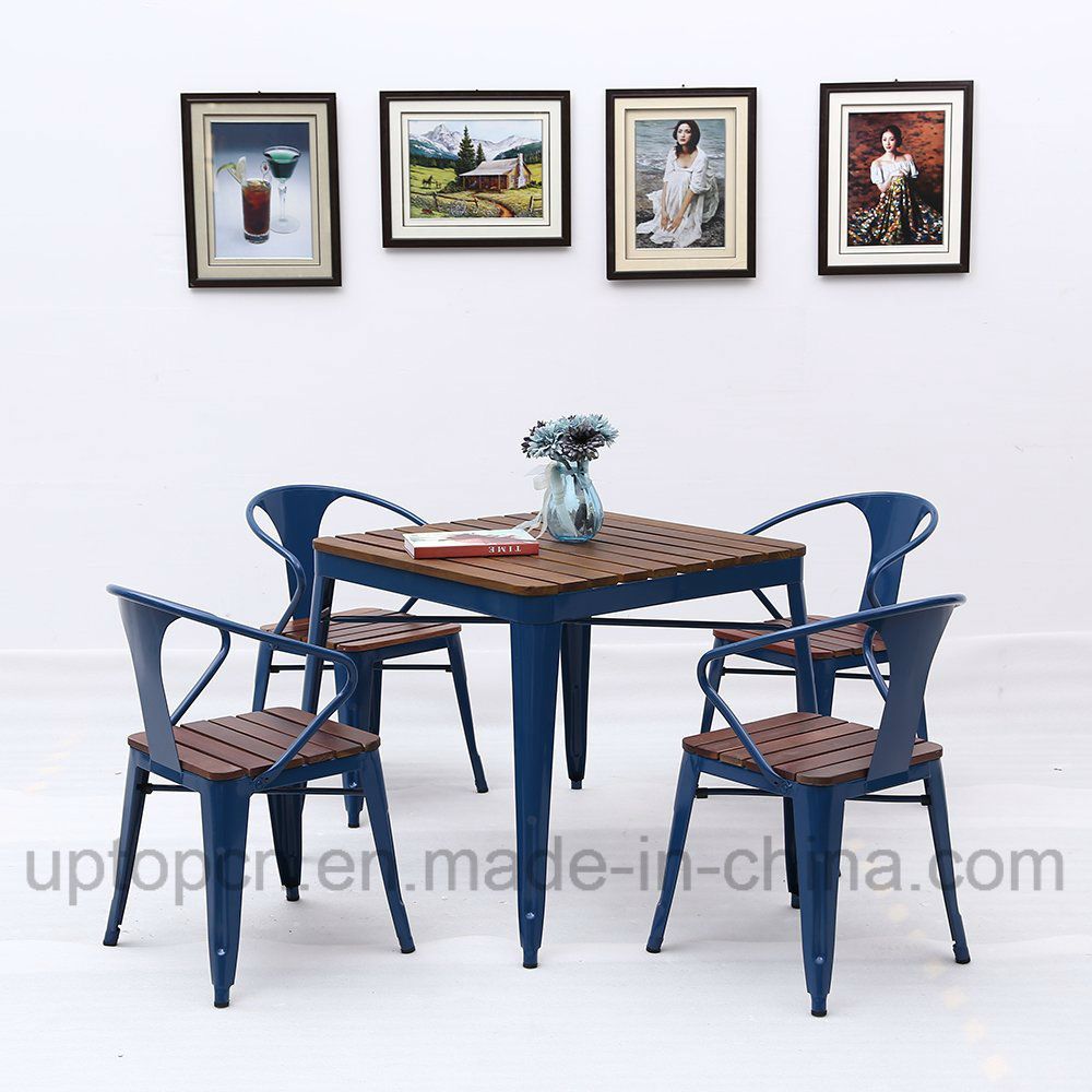 Industrial Style Metal Restaurant Table and Chair with Wooden Top (SP-CT774)