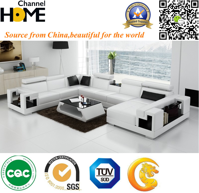 Chinese Modern Furniture Sectional Living Room Leisure Leather Sofa (HC1012)