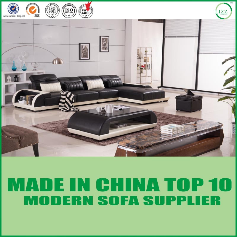 L Shape Black & White High Quality Leather Sofa for Home