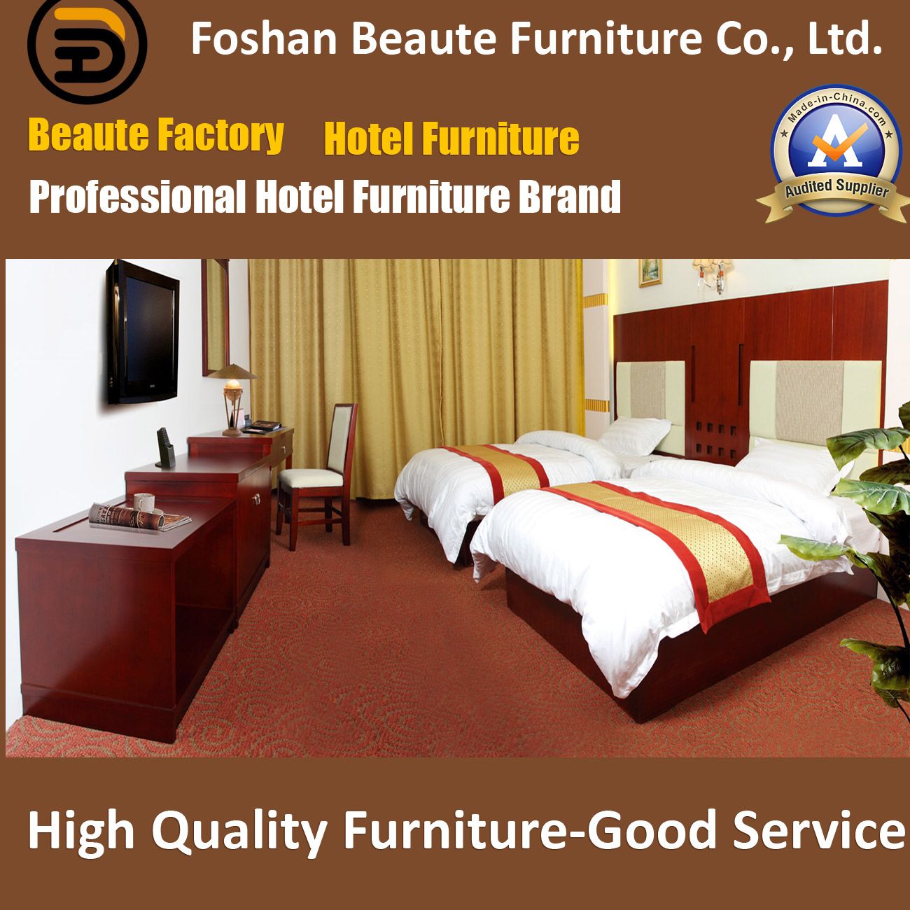 Hotel Furniture/Luxury Double Bedroom Furniture/Standard Hotel Double Bedroom Suite/Double Hospitality Guest Room Furniture (Glb-0109850