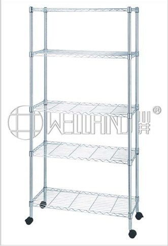 Movable 5 Tier Adjustable Chrome Metal Light Duty Wire Shelving