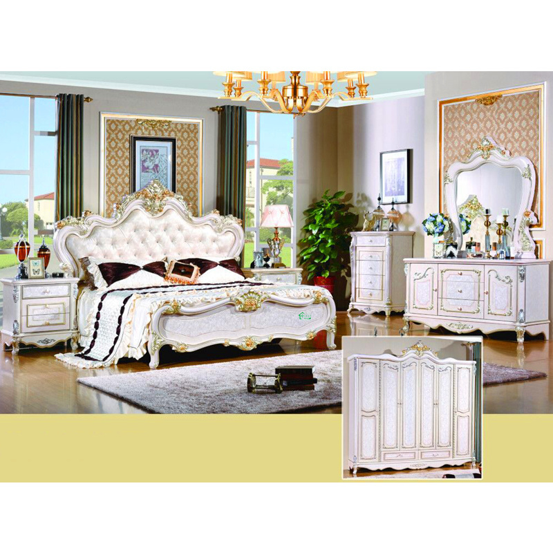 Home Furniture with Antique Bed and Chest and Wardrobe (W803B)