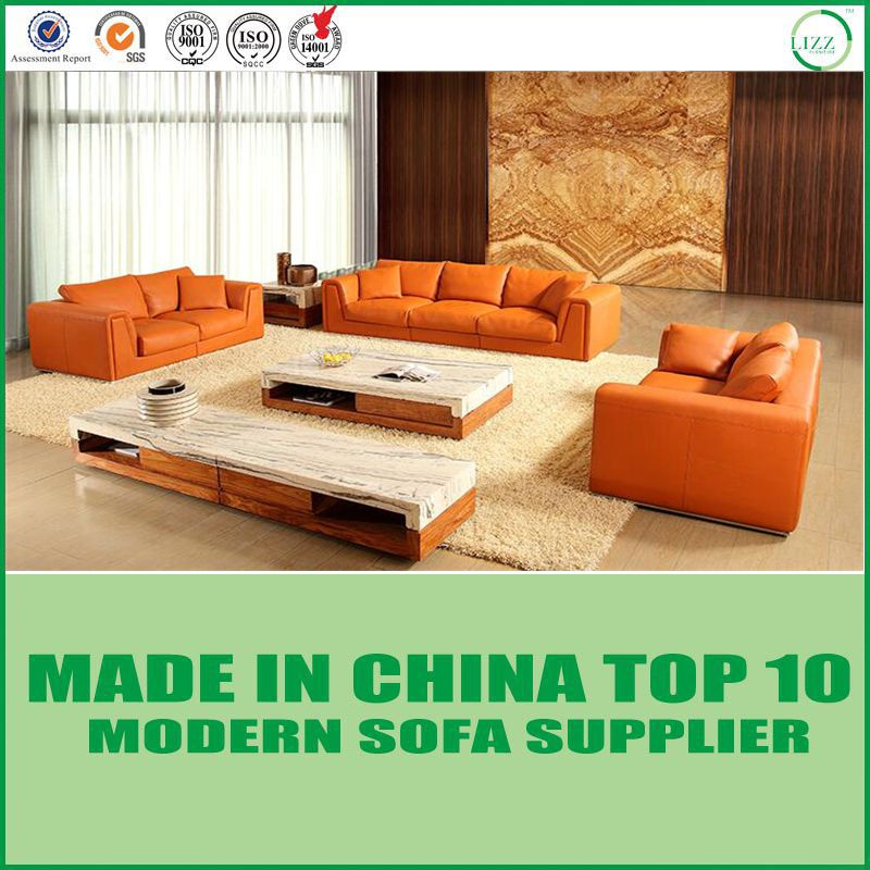 Office Furniture Genuine Leather Wooden Sofa