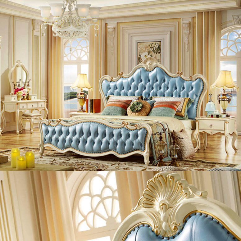 Classic Bedroom Furniture with Wood Bed and Dresser Cabinet