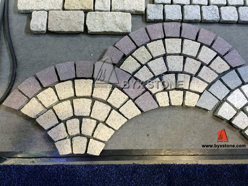 G682 Yellow Granite & Purple Porphyry Flamed + Natural Split Cobblestone